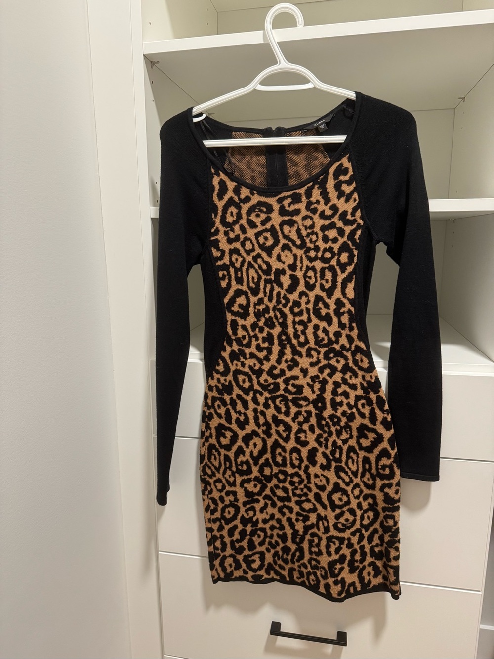 Guess Leopard Print Long Sleeve Dress Medium Bodycon Winter Dress